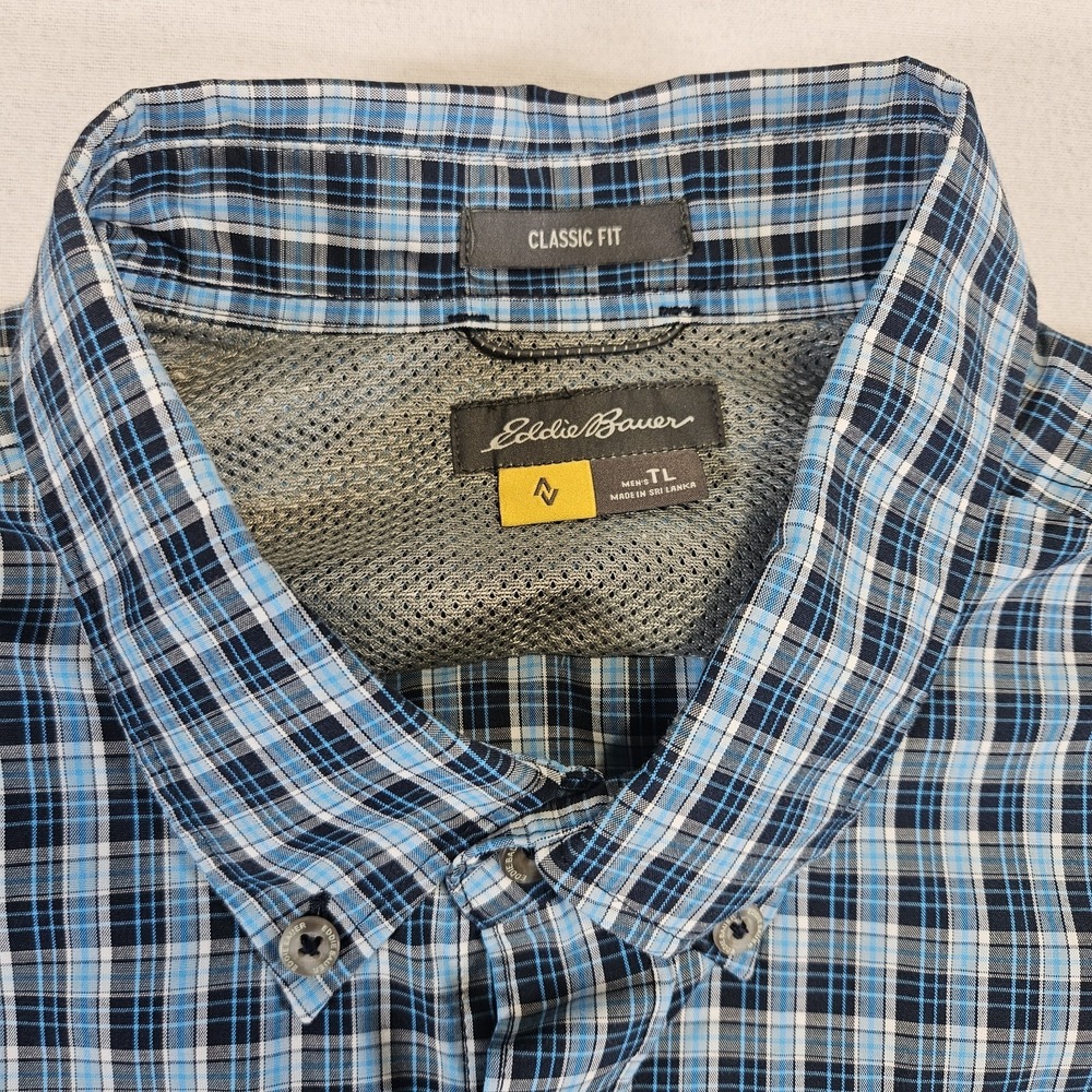 Eddie Bauer Shirt‎ Mens TL Long Sleeve Button Light Blue Plaid Outdoor Hiking - Picture 3 of 10